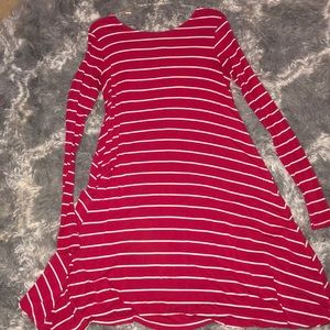 pink/red dress with white stripes